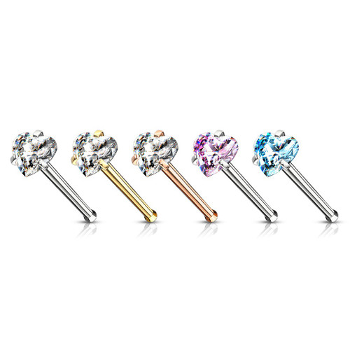5PC Color Mix Heart CZ Steel Nose Rings 20G 5PC Color Mix Heart CZ Steel Nose Rings 20G