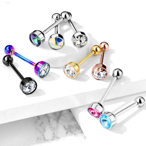 Crystal Top Steel Tongue Ring Barbell Crystal Top Steel Tongue Ring Barbell