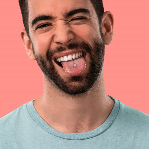 Crystal Top Steel Tongue Ring Barbell Crystal Top Steel Tongue Ring Barbell