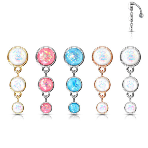 Top Down Triple Opalescent Glitter Steel Belly Ring Top Down Triple Opalescent Glitter Steel Belly Ring