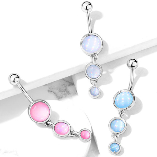 Triple Epoxy Stone Drop Steel Belly Ring Triple Epoxy Stone Drop Steel Belly Ring