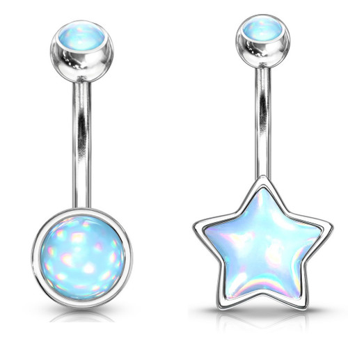 2PC Lot Epoxy Star & Disc Steel Belly Ring