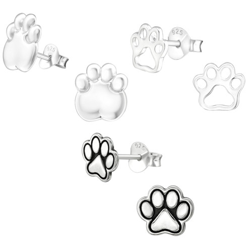 925 Sterling Silver Pet Paw Print Earrings – Cubic Zirconia Studs With Gift Box - View #4
