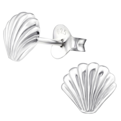 Silver Seashell 925 Sterling Silver Stud Earrings