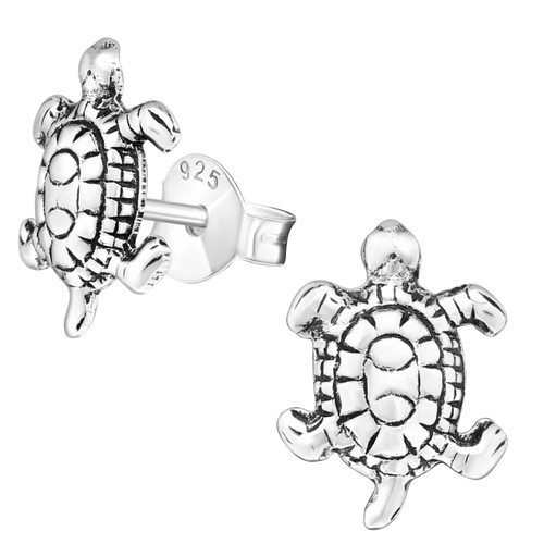 Oxidized Turtle 925 Sterling Silver Stud Earrings