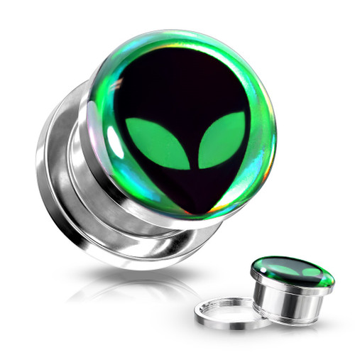 Green/Black Alien Hologram Screw-Fit Tunnels (2g-5/8") Green/Black Alien Hologram Screw-Fit Tunnels (2g-5/8")