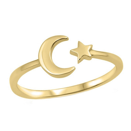 Crescent Moon & Star Gold 925 Sterling Silver Ring Crescent Moon & Star Gold 925 Sterling Silver Ring