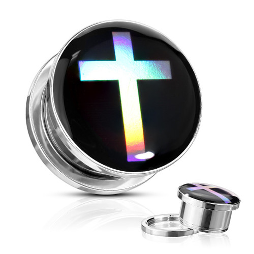 Cross Hologram Screw-Fit Tunnels (2g-5/8") Cross Hologram Screw-Fit Tunnels (2g-5/8")