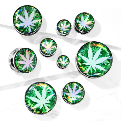 Pot Leaf Hologram Screw-Fit Tunnels (2g-1") Pot Leaf Hologram Screw-Fit Tunnels (2g-1")