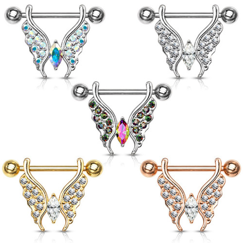 PAIR - Crystal Paved Butterfly Steel Nipple Rings PAIR - Crystal Paved Butterfly Steel Nipple Rings