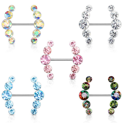 PAIR - Crystal Lines Steel Nipple Ring Barbells PAIR - Crystal Lines Steel Nipple Ring Barbells