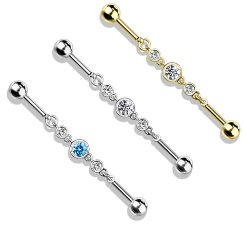 Triple CZ Chain Steel Industrial Bar 14G-38mm