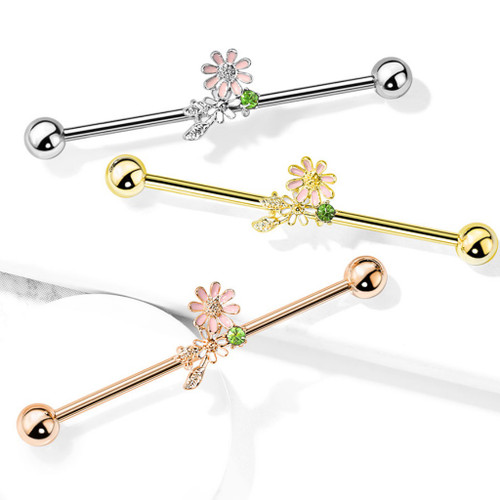 Flowers & Leaves Steel Industrial Bar 14G-38mm Flowers & Leaves Steel Industrial Bar 14G-38mm
