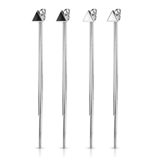 Enamel Triangle Steel Stud Earrings w/Chain Dangles