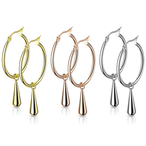 Tear Drop Dangle Steel Rounded Hoop Earrings Tear Drop Dangle Steel Rounded Hoop Earrings
