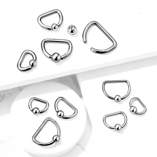2PC 18G-14G D Shaped Steel Captive Bead Rings 2PC 18G-14G D Shaped Steel Captive Bead Rings