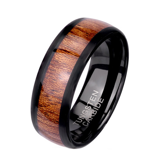 Brown Wood Inlay 8mm Black Tungsten Carbide Ring Brown Wood Inlay 8mm Black Tungsten Carbide Ring