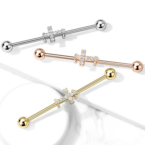 Micro Crystal Cross Steel Industrial Bar 14G-38mm Micro Crystal Cross Steel Industrial Bar 14G-38mm