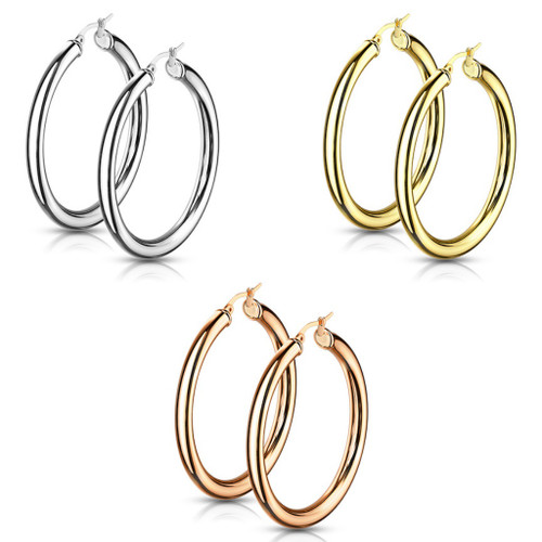 40mm Surgical Steel Hollow Round Hoop Earrings