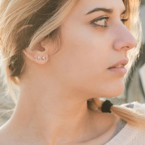 CZ Front/Barrel CZ Back Reversible Stud Earrings