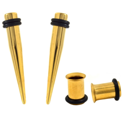 4PC Ear Stretching Kit 7mm (1G) All Gold Tapers/Tunnels