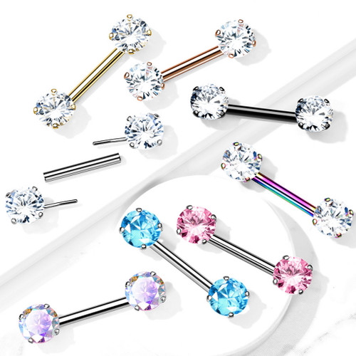 PAIR - Threadless Round CZ End Steel Nipple Rings PAIR - Threadless Round CZ End Steel Nipple Rings