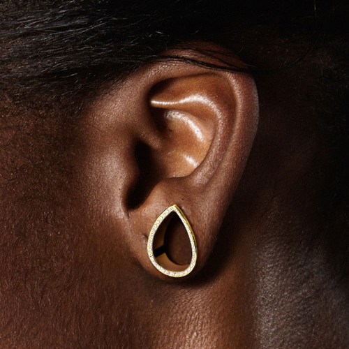 Crystal Paved Silvertone Teardrop Tunnels (0g-1")