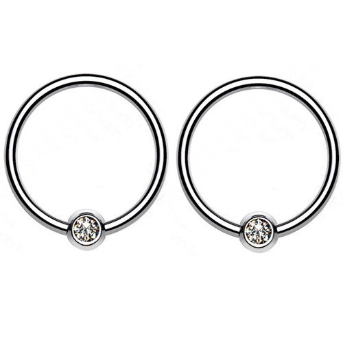 2PC 18G-14G Bezel CZ G23 Titanium Captive Bead Rings 2PC 18G-14G Bezel CZ G23 Titanium Captive Bead Rings