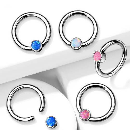 16G 8mm Bezel Set Opal G23 Titanium Captive Bead Ring 16G 8mm Bezel Set Opal G23 Titanium Captive Bead Ring