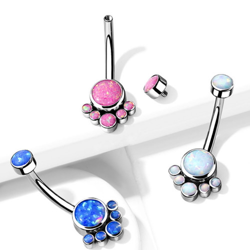 Synthetic Opal Cluster G23 Titanium Belly Ring Synthetic Opal Cluster G23 Titanium Belly Ring