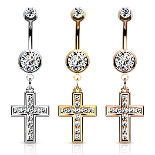 Upside Down Cross Gem Dangle Belly Button Ring – WildKlass Jewelry