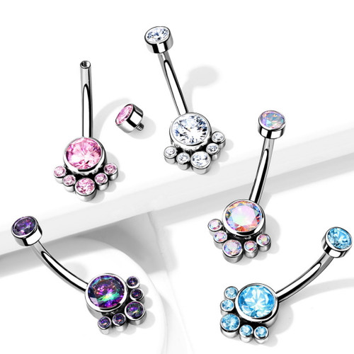 Double Jeweled Bezel Crystal G23 Titanium Belly Ring 