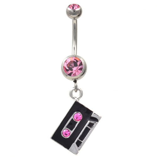 Pink Old School Cassette Tape Dangle Belly Ring