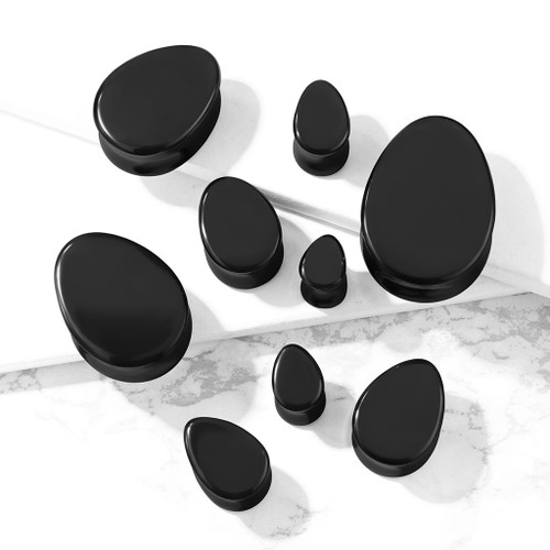 Black Agate Stone Teardrop Plugs (2g-1") Black Agate Stone Teardrop Plugs (2g-1")
