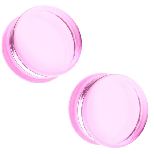 Pink Flat Glass Plugs Double Flared (2g-1")