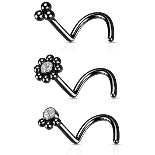 3PC Style Mix Ornate Steel Nose Rings Screws