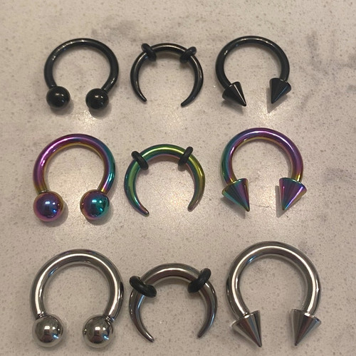 3PC 14G-8G Septum Pincher Sets (Crescent & Horseshoe Rings)
