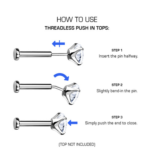 20G-14G Threadless Push-in Titanium Post for Labret, Nose, Lip, Cartilage Tops 20G-14G Threadless Push-in Titanium Post for Labret, Nose, Lip, Cartilage Tops