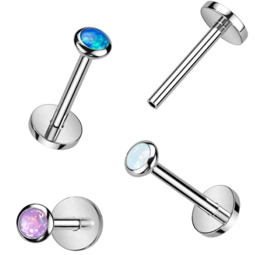 Bezel Set Synthetic Opal Threadless Titanium Push Top & Post Set 18G-16G Bezel Set Synthetic Opal Threadless Titanium Push Top & Post Set 18G-16G