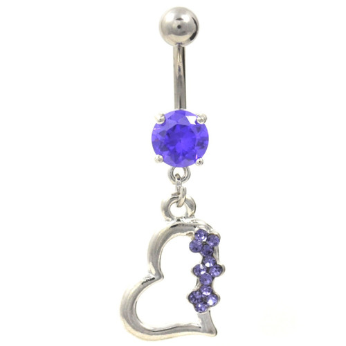 Tanzanite Gem Heart Dangle Titanium Bar Belly Ring