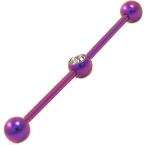 Purple Industrial Center Gem Barbell 14g 1 & 1/2"