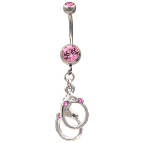 Pair of Handcuffs Pink Jeweled Belly Ring