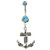 Stainless Steel Roped Anchor Belly Ring w/Aqua Gems