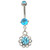 Aqua Stone Center 10 Gem Halo Belly Ring