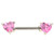 Pink Double Gem Heart Steel Nipple Barbell 14g 1/2"