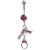 Fuchsia CZ Gems Gun and Handcuff Dangle Belly Ring