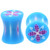 Blue Floral Design Logo Acrylic Saddle Plugs (8g-00g)