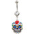 Blue Diamond Eyes Sugar Skull Dangling Belly Ring 