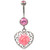 Pink Rose and Vintage Heart Background Belly Ring 