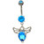 Triple Aqua CZ Angel Wings Belly Button Ring 